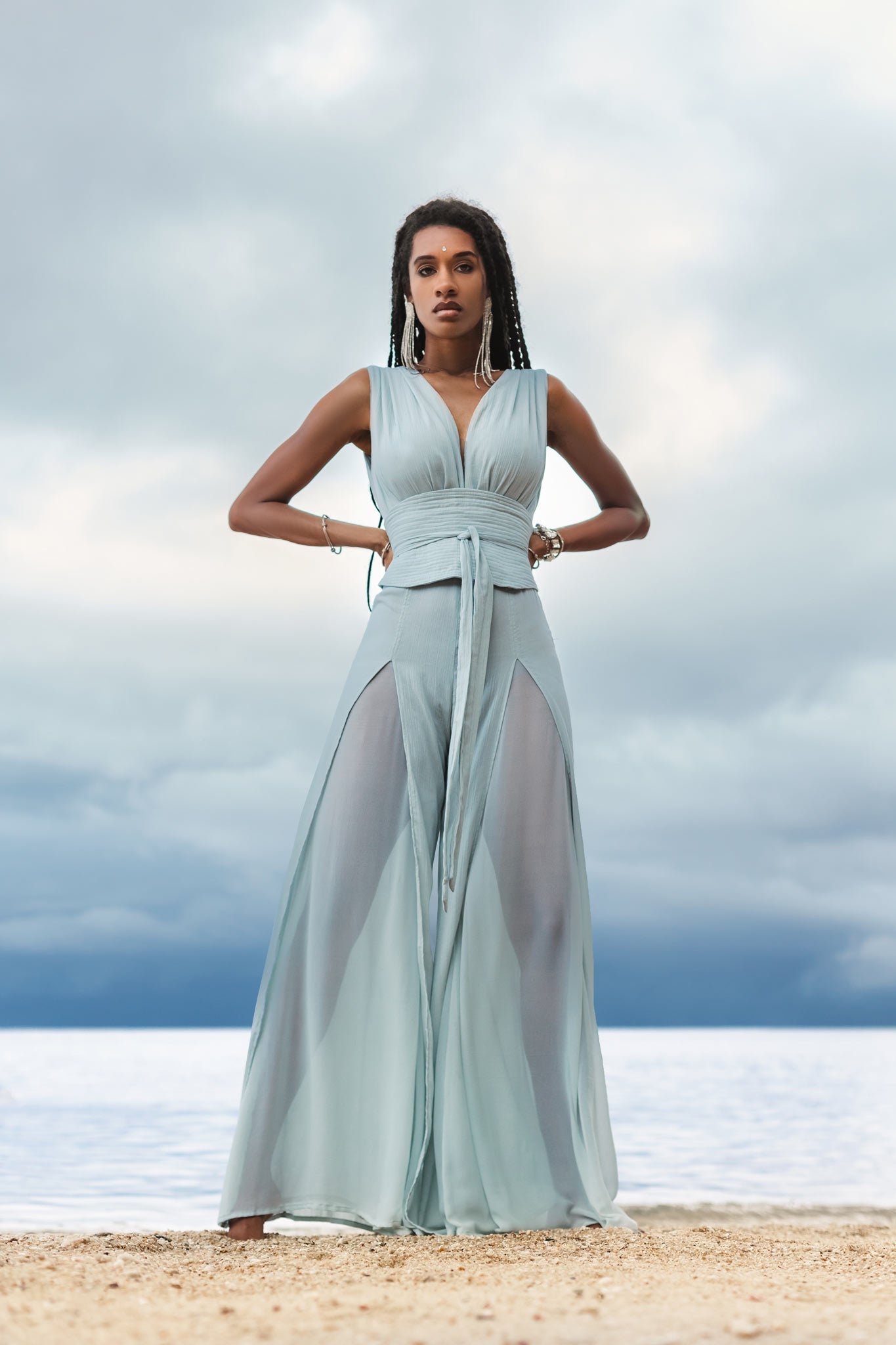 The perfect blue boho jumpsuit for women, made with only the finest silk and cotton.