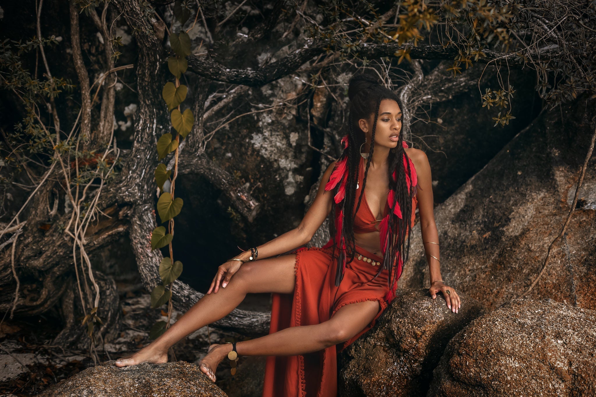 Make a statement in this bold and beautiful red Bohemian crop top!