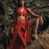 Add a touch of Bohemian flair to your wardrobe with this stunning red crop top!