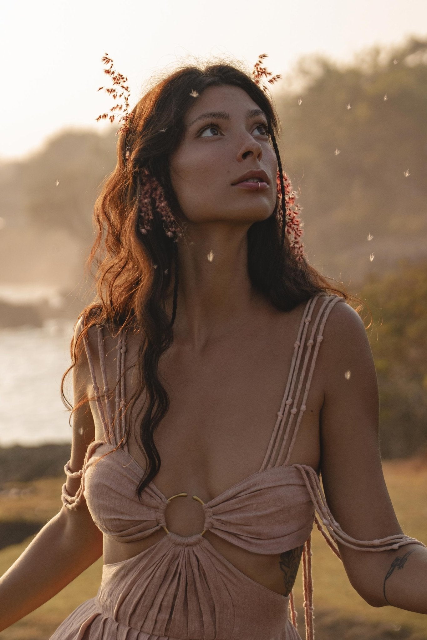 Ananda Lālita Dress Blush Rose – Crinkle Linen Goddess Dress - AYA Sacred Wear