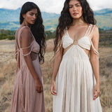Ananda Lālita Dress Blush Rose – Crinkle Linen Goddess Dress - AYA Sacred Wear