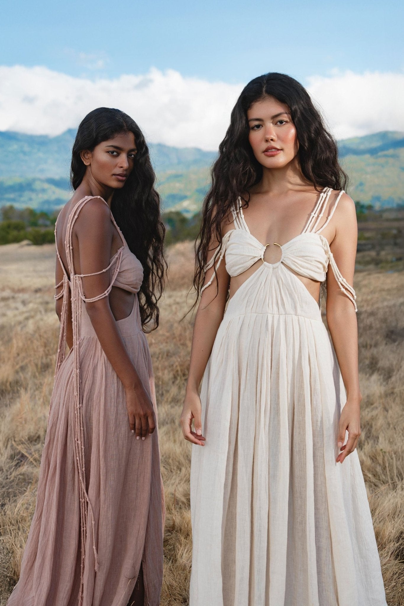 Ananda Lālita Dress Blush Rose – Crinkle Linen Goddess Dress - AYA Sacred Wear