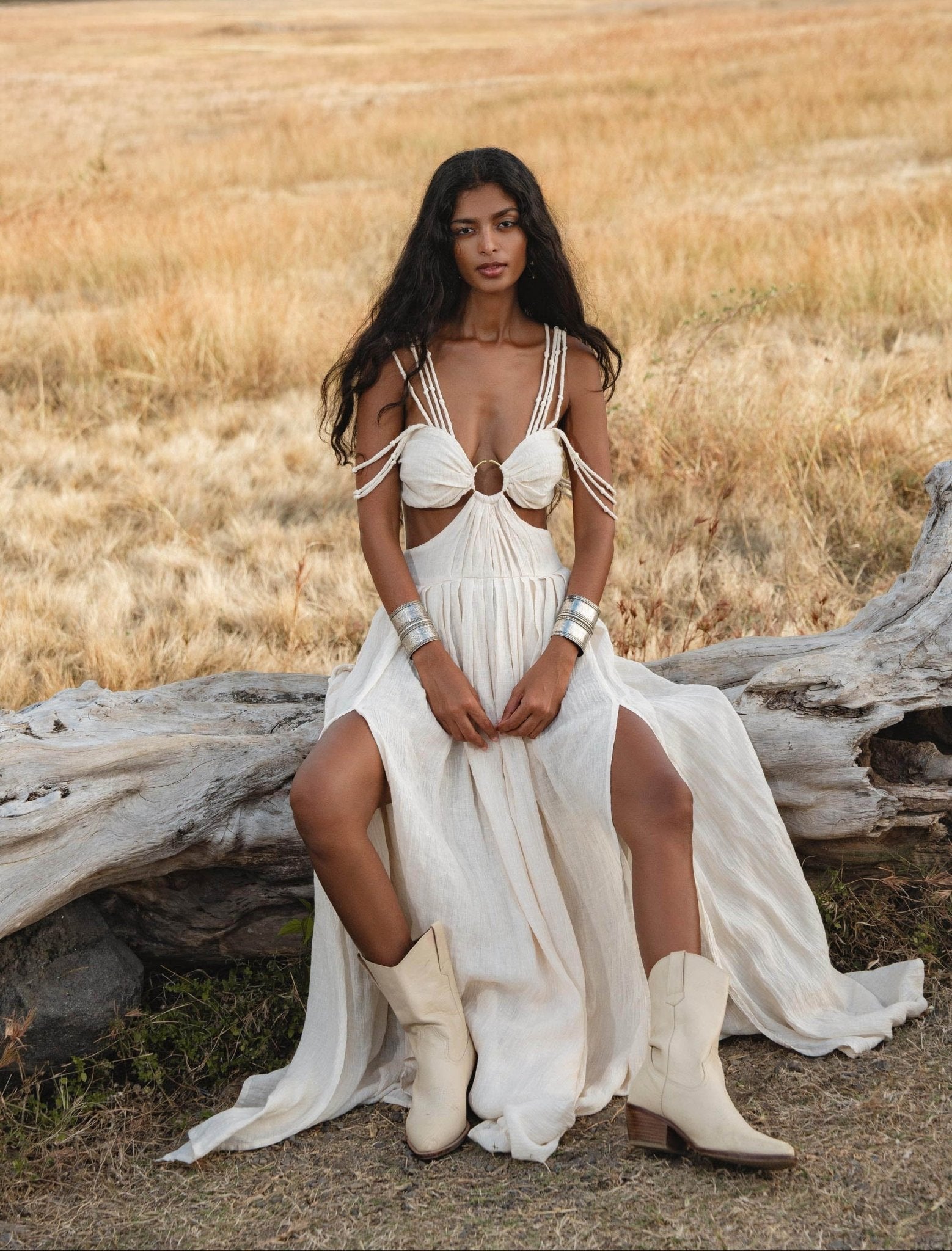 Ananda Lālita Dress Ivory Colour – Linen Organic Goddess Gown - AYA Sacred Wear