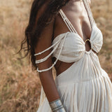 Ananda Lālita Dress Ivory Colour – Linen Organic Goddess Gown - AYA Sacred Wear