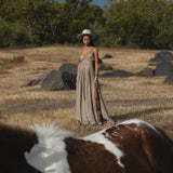 Ananda Lālita Dress Light sage – Linen Organic Goddess Gown - AYA Sacred Wear