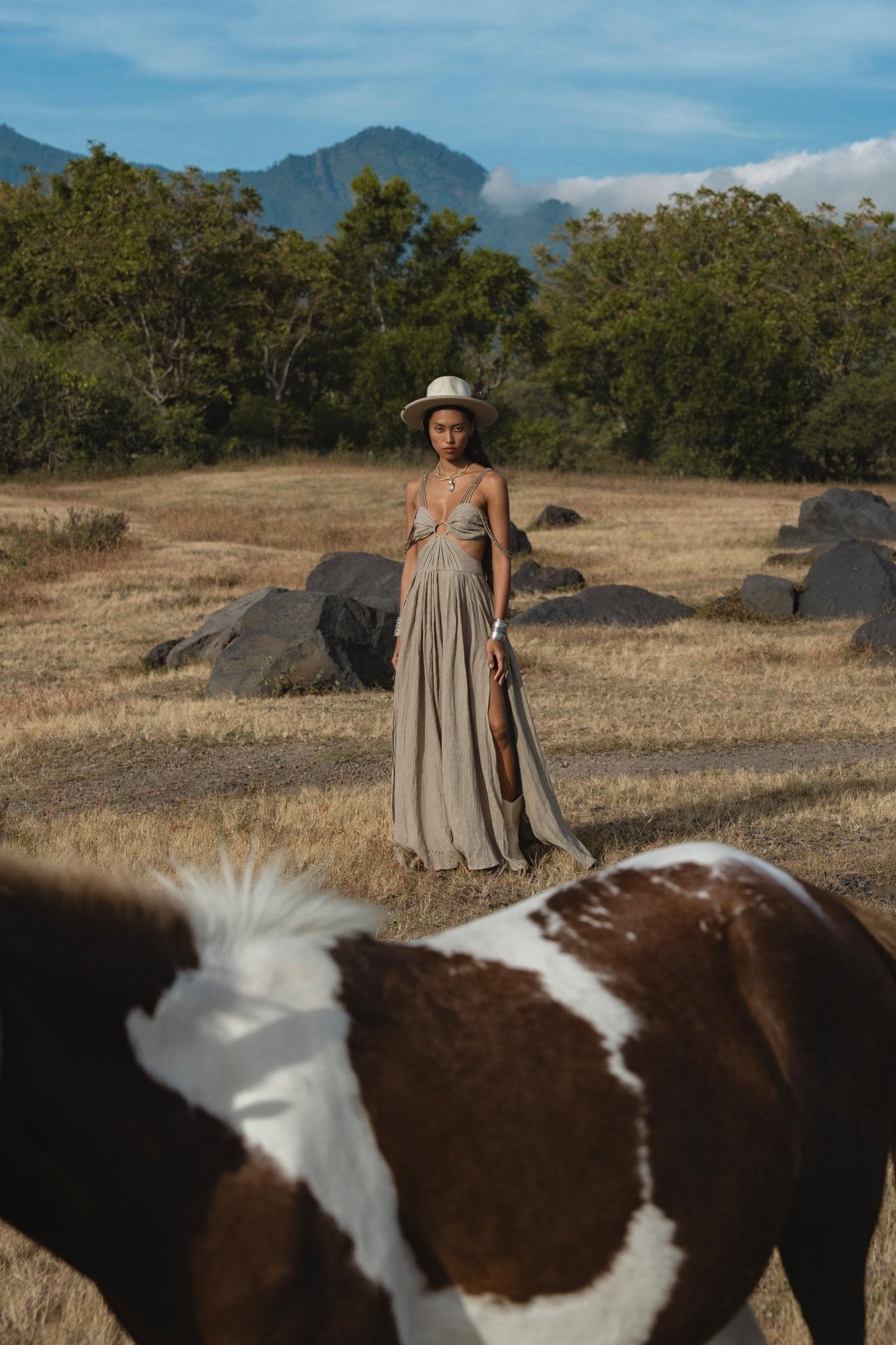 Ananda Lālita Dress Light sage – Linen Organic Goddess Gown - AYA Sacred Wear