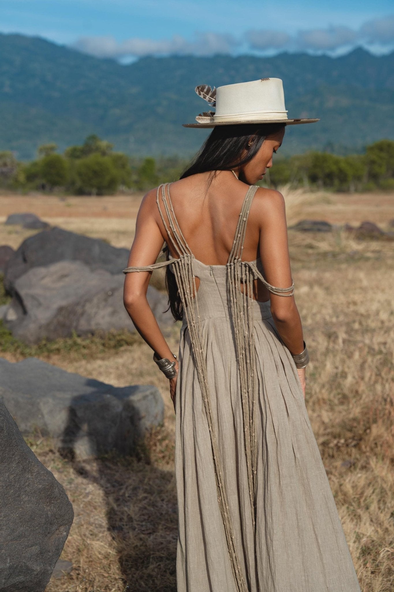 Ananda Lālita Dress Light sage – Linen Organic Goddess Gown - AYA Sacred Wear
