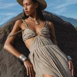 Ananda Lālita Dress Light sage – Linen Organic Goddess Gown - AYA Sacred Wear