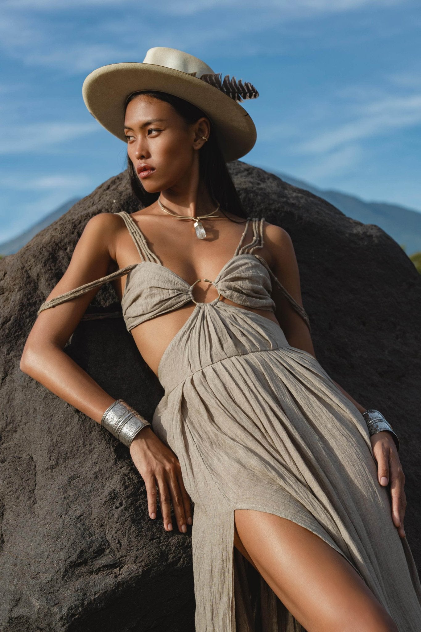 Ananda Lālita Dress Light sage – Linen Organic Goddess Gown - AYA Sacred Wear