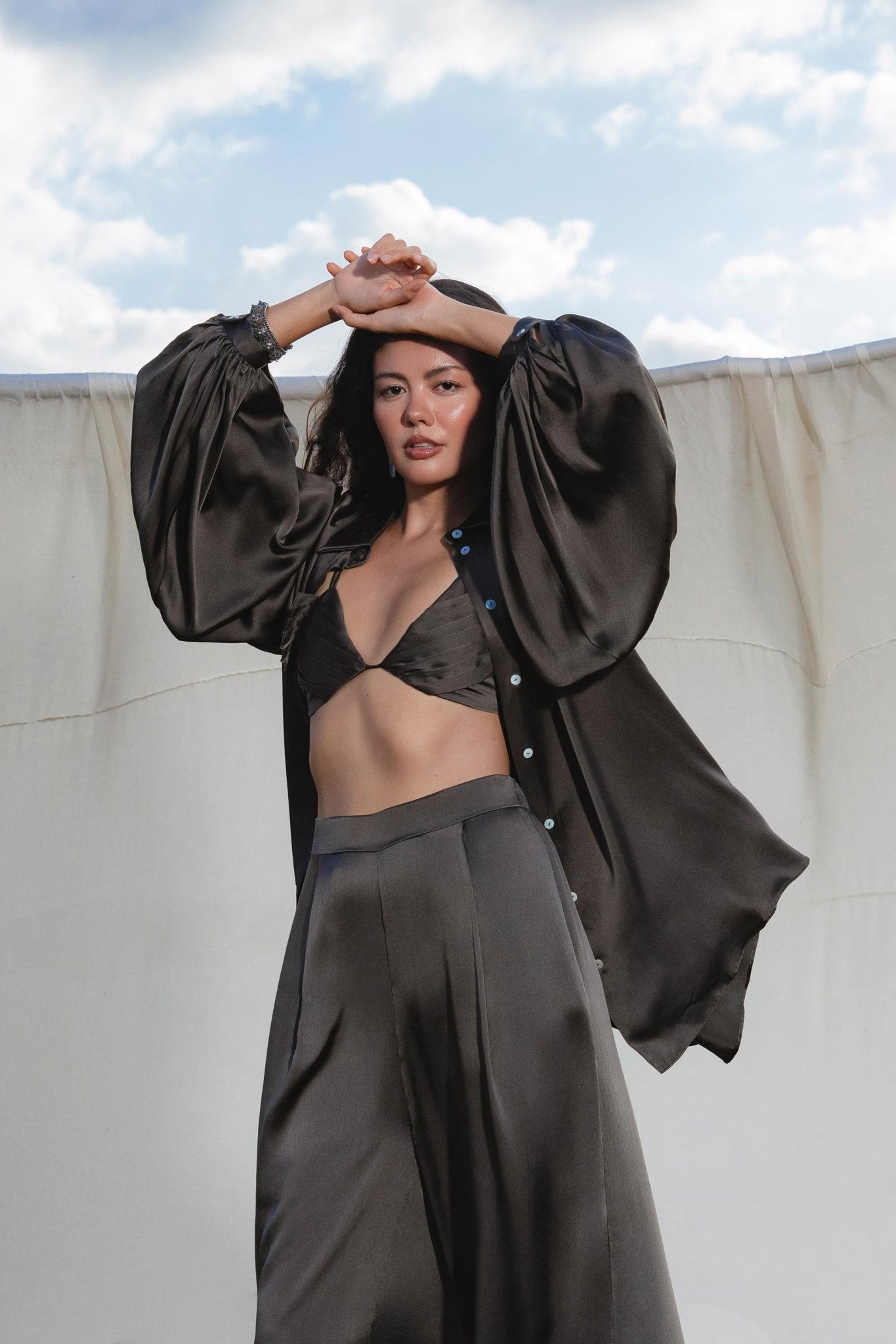 Apsara Kimono Blouse Asphalt Gray – Pure Silk Kimono - AYA Sacred Wear