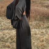 Apsara Kimono Blouse Asphalt Gray – Pure Silk Kimono - AYA Sacred Wear