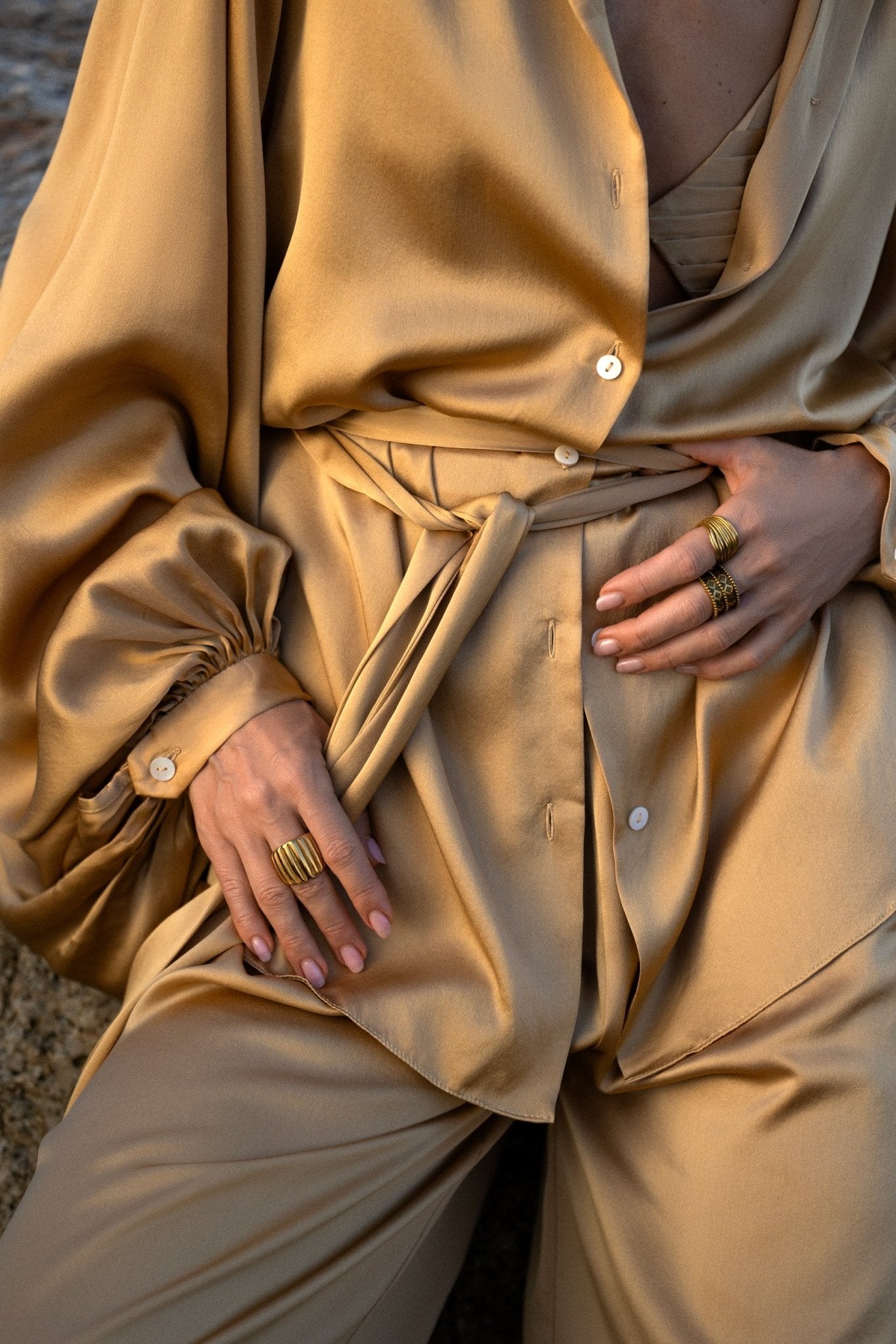 Apsara Kimono Blouse Inka Gold – Pure Silk Top for Women - AYA Sacred Wear