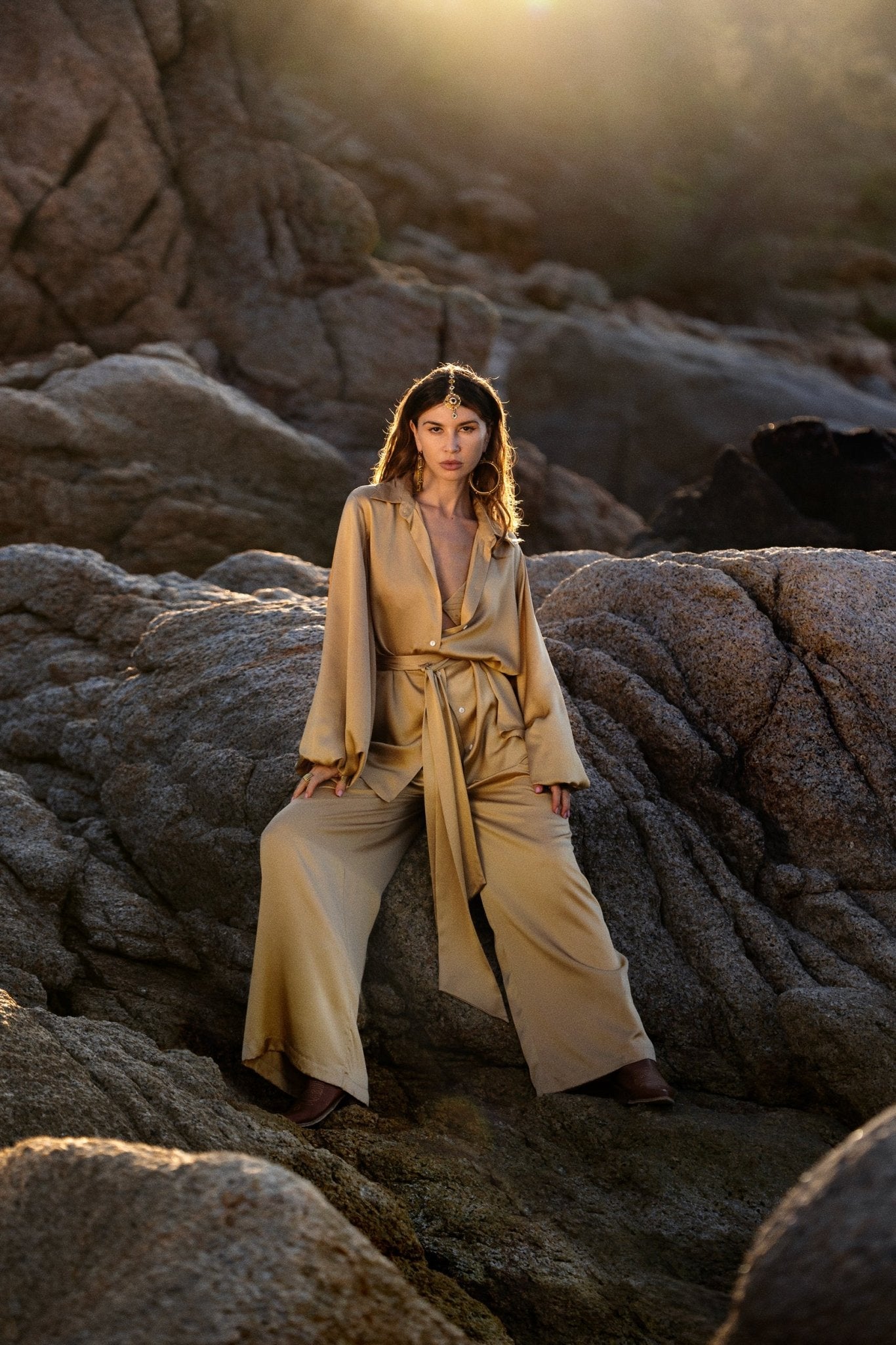 Apsara Kimono Blouse Inka Gold – Pure Silk Top for Women - AYA Sacred Wear