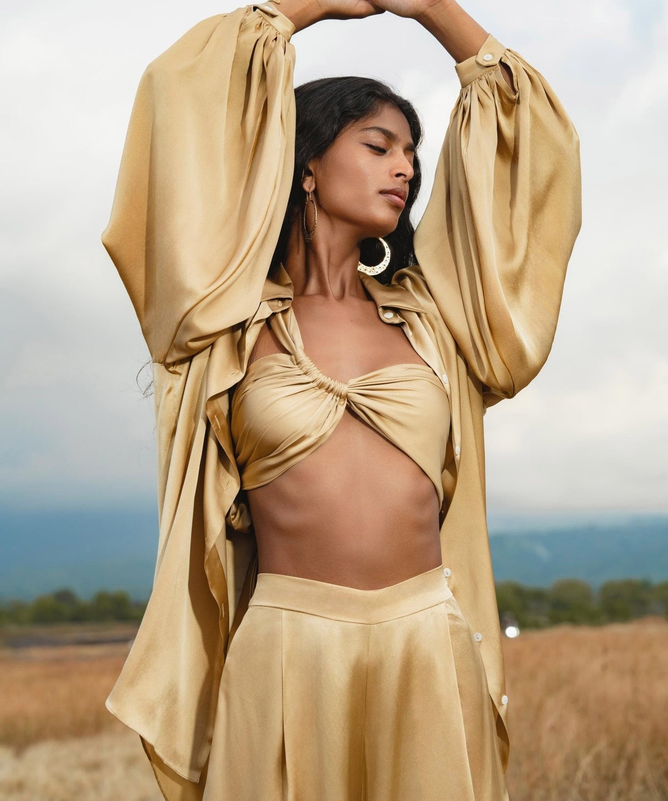 Apsara Kimono Blouse Inka Gold – Pure Silk Top for Women - AYA Sacred Wear