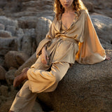 Apsara Kimono Blouse Inka Gold – Pure Silk Top for Women - AYA Sacred Wear