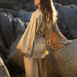 Apsara Kimono Blouse Inka Gold – Pure Silk Top for Women - AYA Sacred Wear