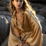 Apsara Kimono Blouse Inka Gold – Pure Silk Top for Women - AYA Sacred Wear