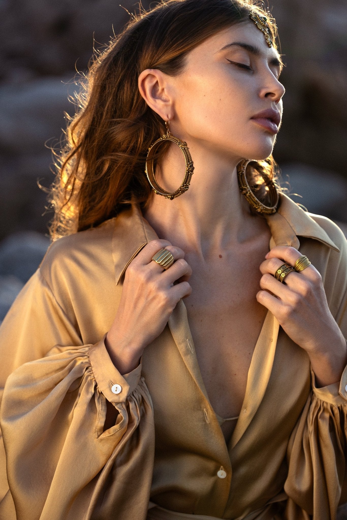 Apsara Kimono Blouse Inka Gold – Pure Silk Top for Women - AYA Sacred Wear