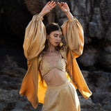 Apsara Kimono Blouse Inka Gold – Pure Silk Top for Women - AYA Sacred Wear