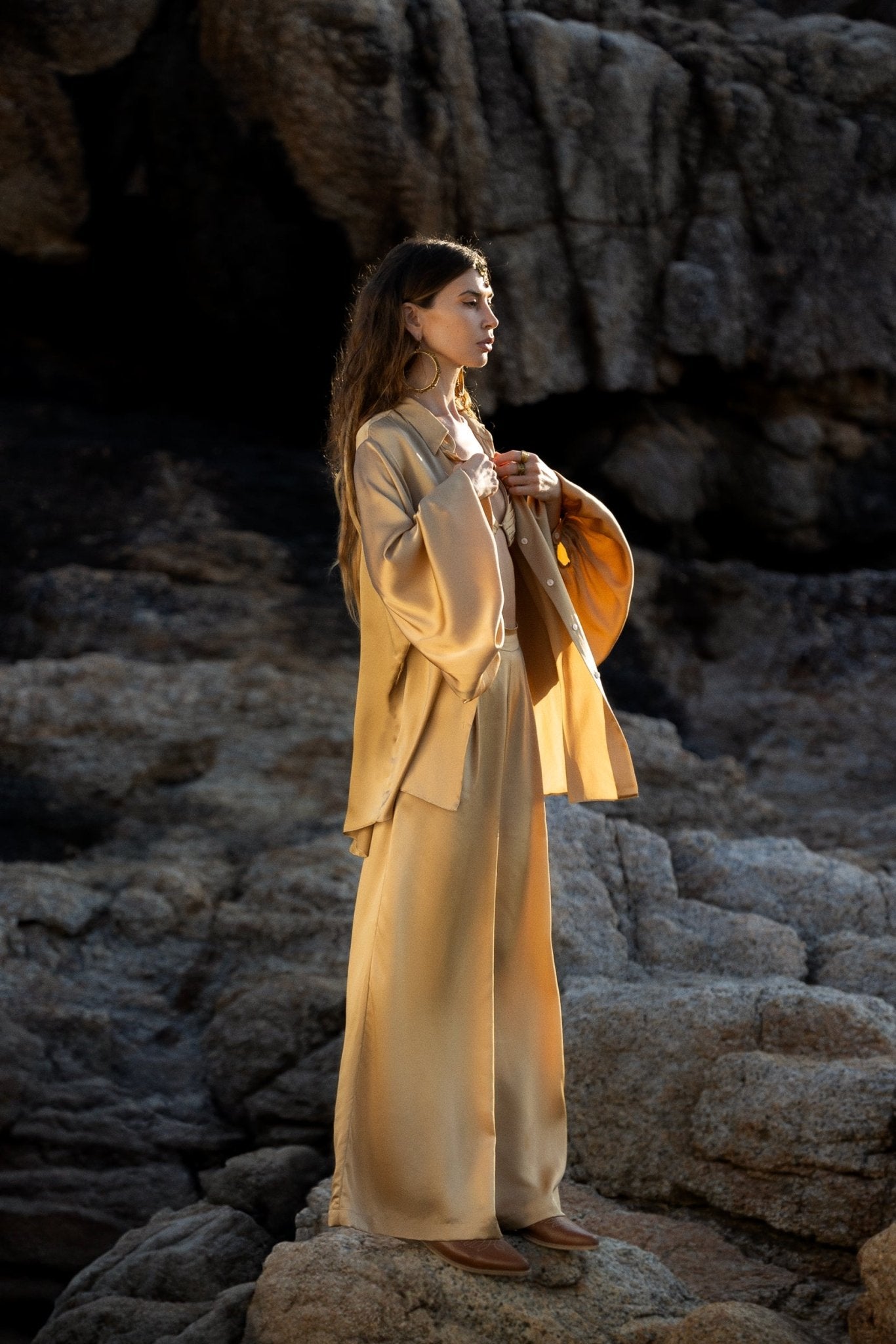 Apsara Kimono Blouse Inka Gold – Pure Silk Top for Women - AYA Sacred Wear