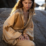 Apsara Kimono Blouse Inka Gold – Pure Silk Top for Women - AYA Sacred Wear