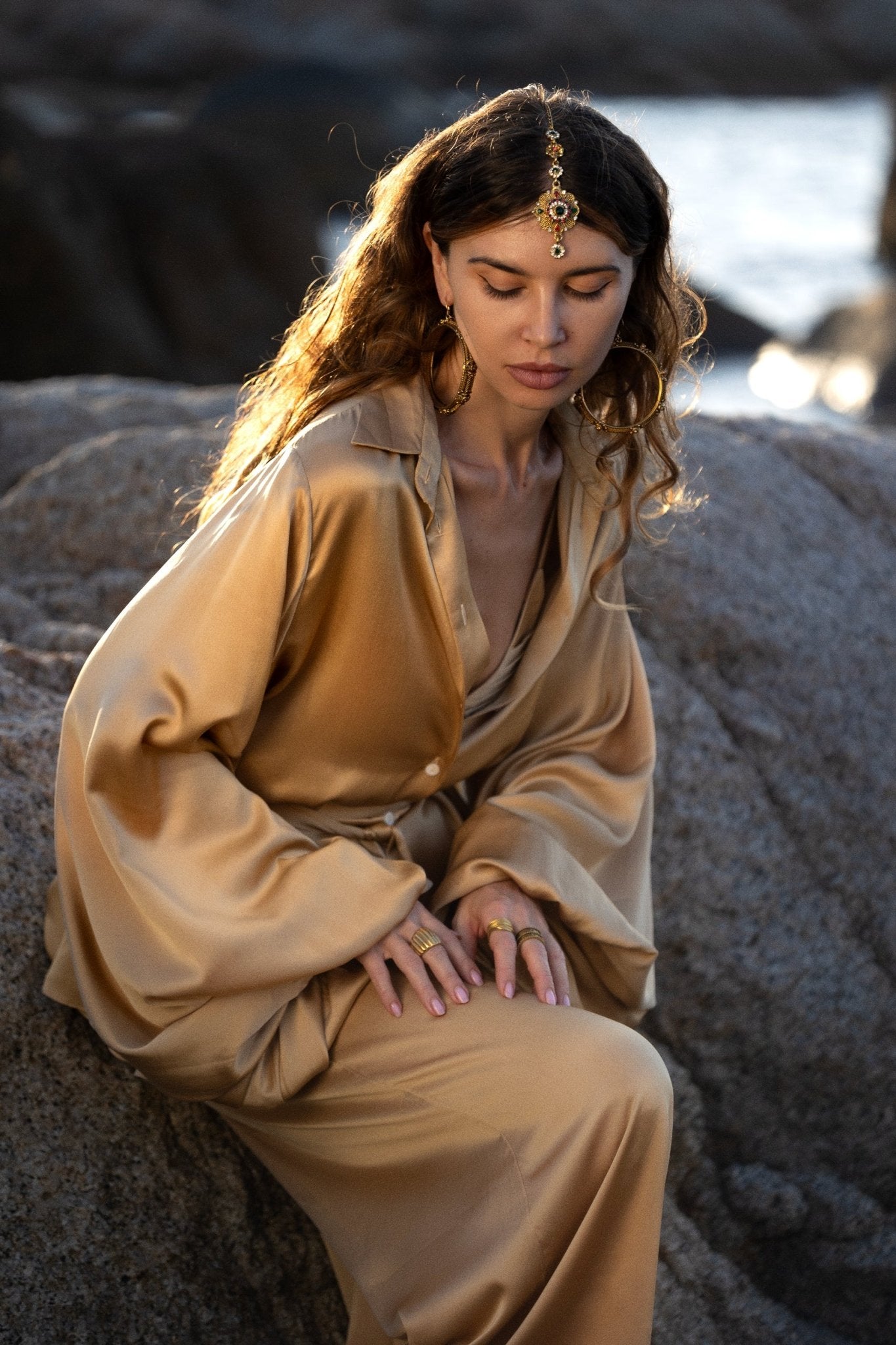 Apsara Kimono Blouse Inka Gold – Pure Silk Top for Women - AYA Sacred Wear