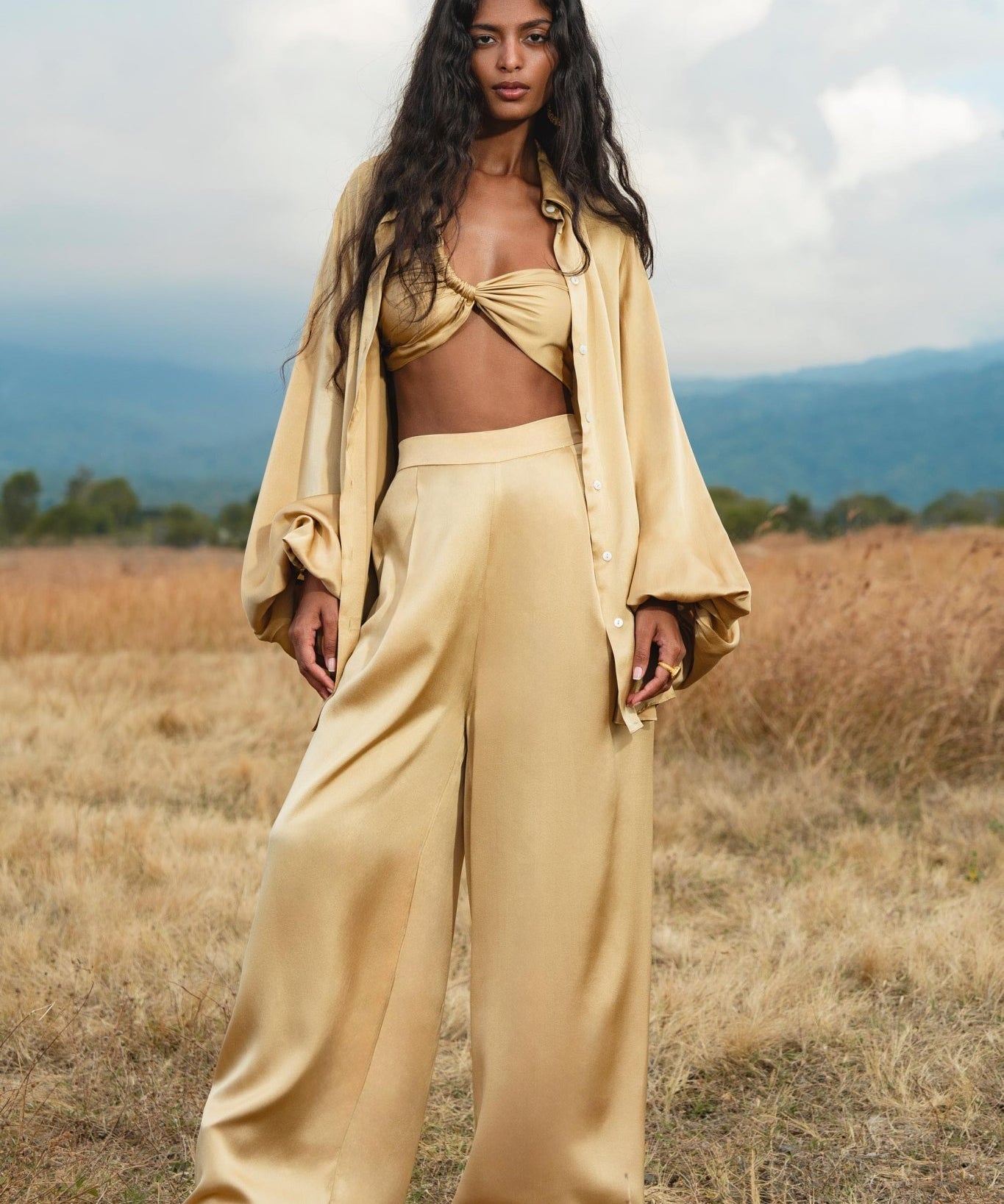Apsara Kimono Blouse Inka Gold – Pure Silk Top for Women - AYA Sacred Wear