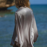 Apsara Mist Light Blue Silk Kimono Blouse Balloon Sleeves Organic Boho Robe Jacket Top - AYA Sacred Wear