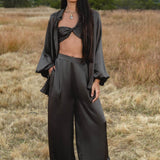 Apsara Pants in Asphalt Gray – Pure Silk Flowy Pants - AYA Sacred Wear