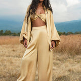 Apsara Pants Inka Gold – Pure Silk Flowy Pants - AYA Sacred Wear