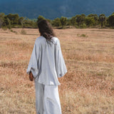 Apsara Silk Pants Mist Blue, Pure Flowy Trousers, Organic Lounge Pants • Resort Wear - AYA Sacred Wear