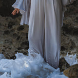 Apsara Silk Pants Mist Blue, Pure Flowy Trousers, Organic Lounge Pants • Resort Wear - AYA Sacred Wear