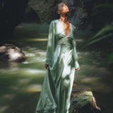 Aquamarine Sundari Goddess Silk Gown • Bridesmaid Wedding Dress • Bohemian Silk Maxi Dress - AYA Sacred Wear