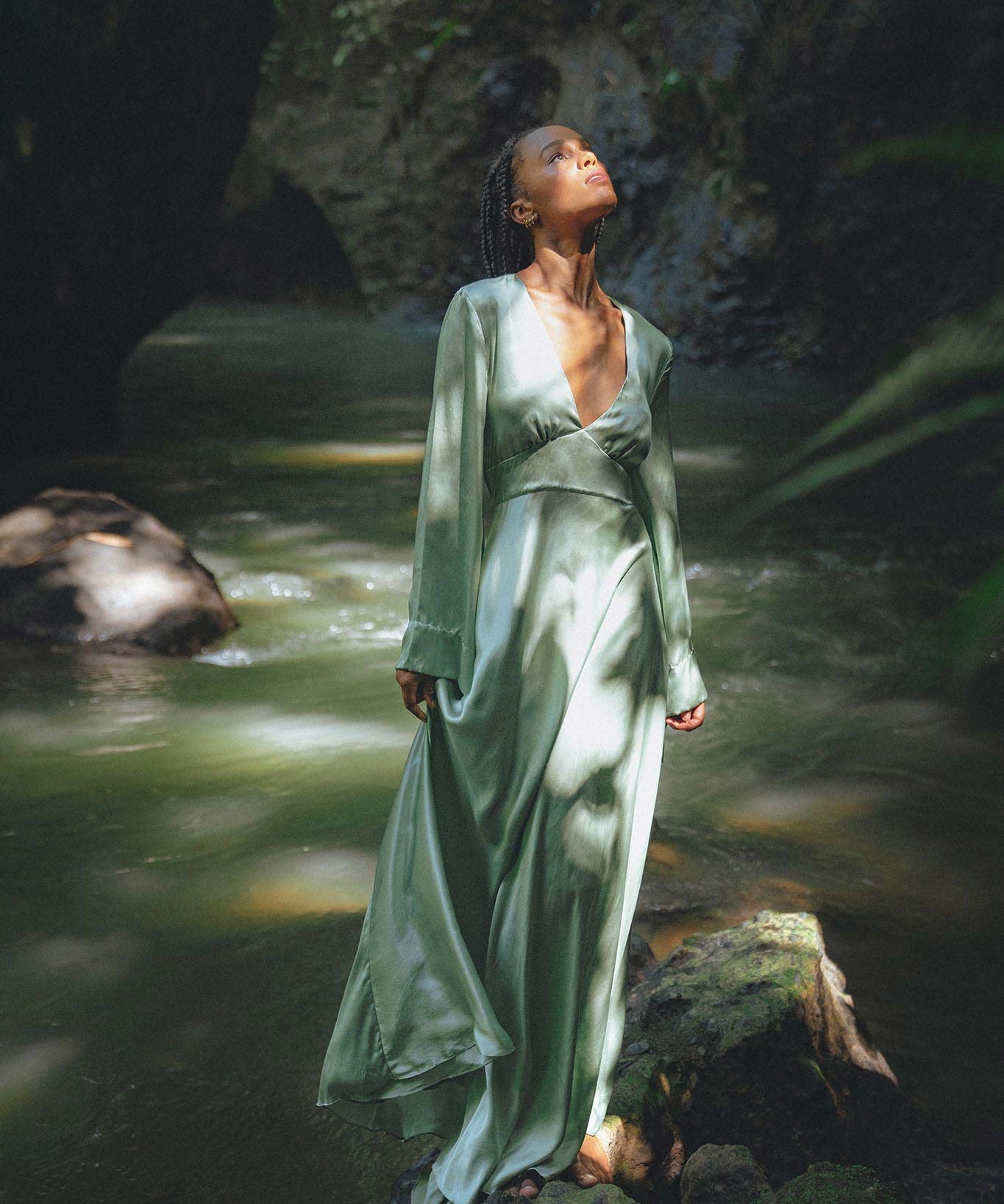 Aquamarine Sundari Goddess Silk Gown • Bridesmaid Wedding Dress • Bohemian Silk Maxi Dress - AYA Sacred Wear