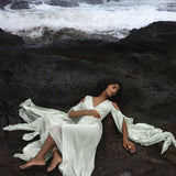 Aquamarine Sundari Goddess Silk Gown • Bridesmaid Wedding Dress • Bohemian Silk Maxi Dress - AYA Sacred Wear