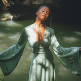 Aquamarine Sundari Goddess Silk Gown • Bridesmaid Wedding Dress • Bohemian Silk Maxi Dress - AYA Sacred Wear