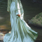 Aquamarine Sundari Goddess Silk Gown • Bridesmaid Wedding Dress • Bohemian Silk Maxi Dress - AYA Sacred Wear