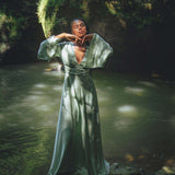 Aquamarine Sundari Goddess Silk Gown • Bridesmaid Wedding Dress • Bohemian Silk Maxi Dress - AYA Sacred Wear