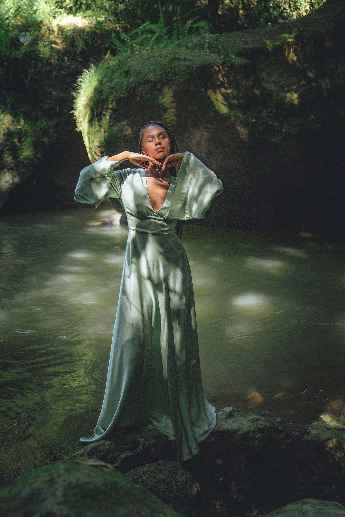 Aquamarine Sundari Goddess Silk Gown • Bridesmaid Wedding Dress • Bohemian Silk Maxi Dress - AYA Sacred Wear