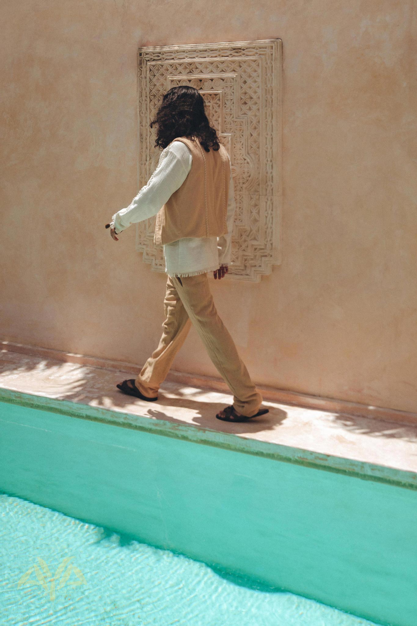 Beige Hand Embroidered Vest for Men By AYA Sacred Wear