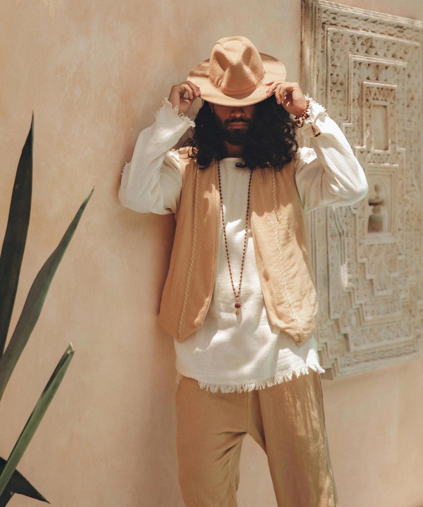 Beige Hand Embroidered Vest for Men - AYA Sacred Wear