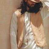 Beige Hand Embroidered Vest for Men - AYA Sacred Wear