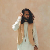 Beige Hand Embroidered Vest for Men - AYA Sacred Wear