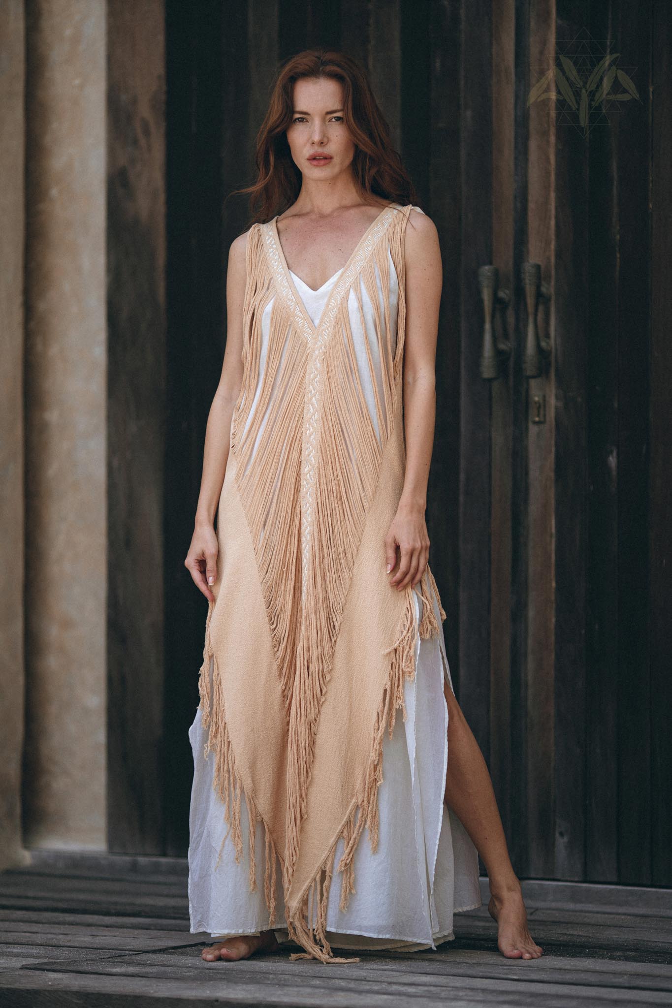 Beige Ochre Boho Handwoven Hand - Loomed See Through Dress - AYA Sacred Wear