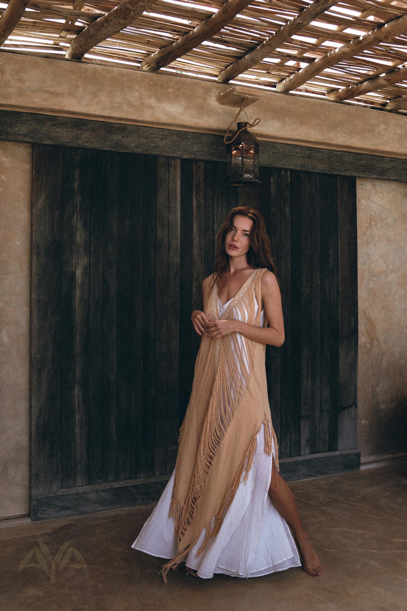 Beige Ochre Boho Handwoven Hand - Loomed See Through Dress - AYA Sacred Wear