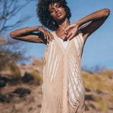 Beige Ochre Boho Handwoven Hand-Loomed See Through Dress - AYA Sacred Wear