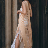 Beige Ochre Boho Handwoven Hand - Loomed See Through Dress - AYA Sacred Wear