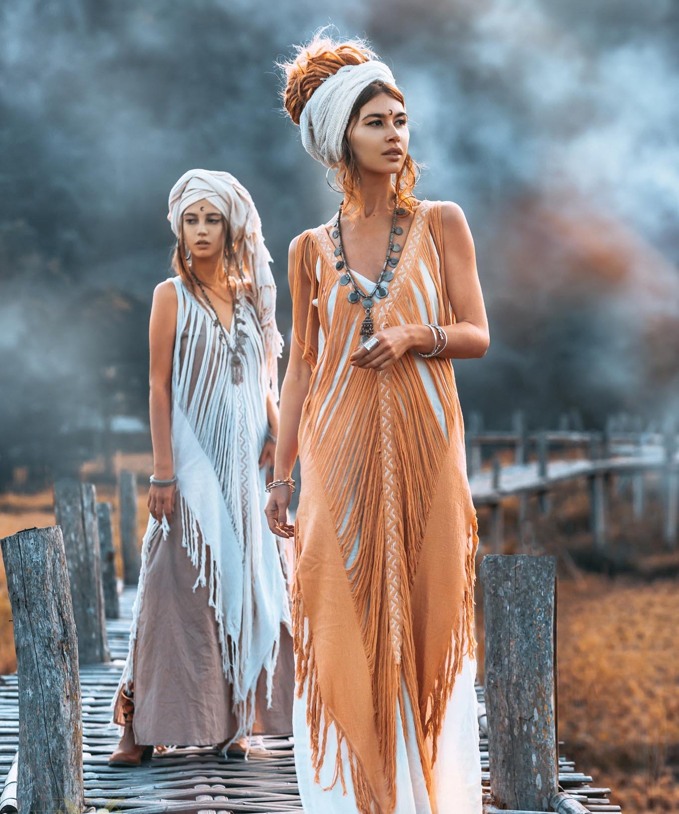 Beige Ochre Boho Handwoven Hand - Loomed See Through Dress - AYA Sacred Wear