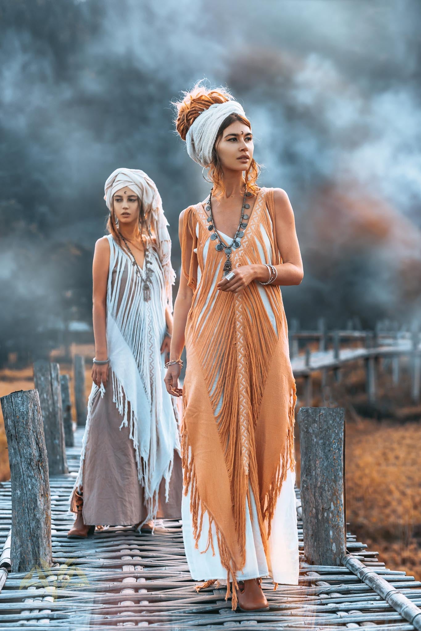 Beige Ochre Boho Handwoven Hand - Loomed See Through Dress - AYA Sacred Wear