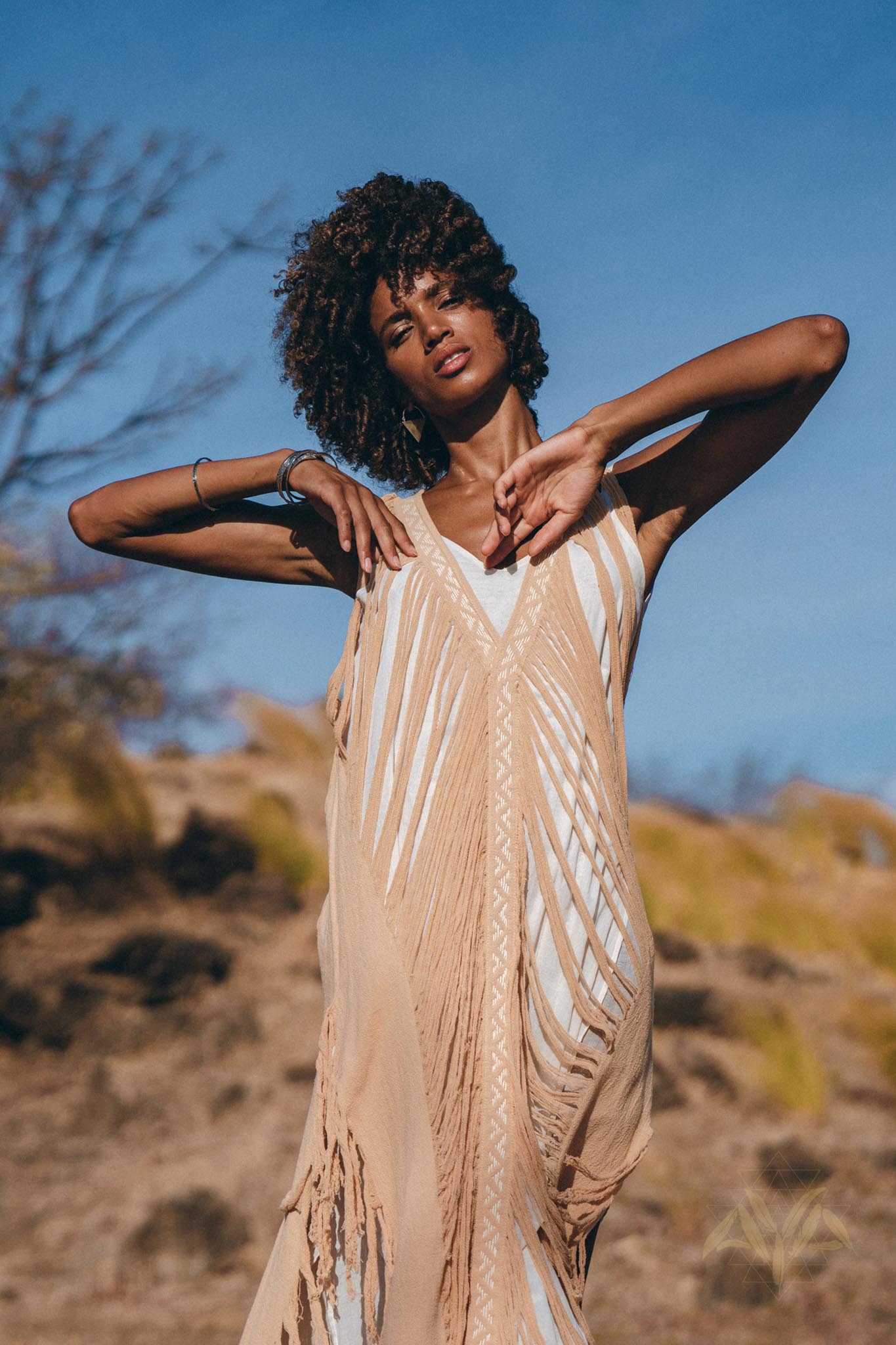 Beige Ochre Boho Handwoven Hand - Loomed See Through Dress - AYA Sacred Wear